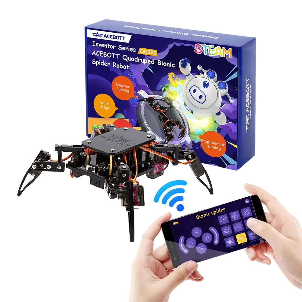 Kit robot araignée bionique quadrupède ACEBOTT ESP8266 avec Arduino IDE et ACECode (Scratch)