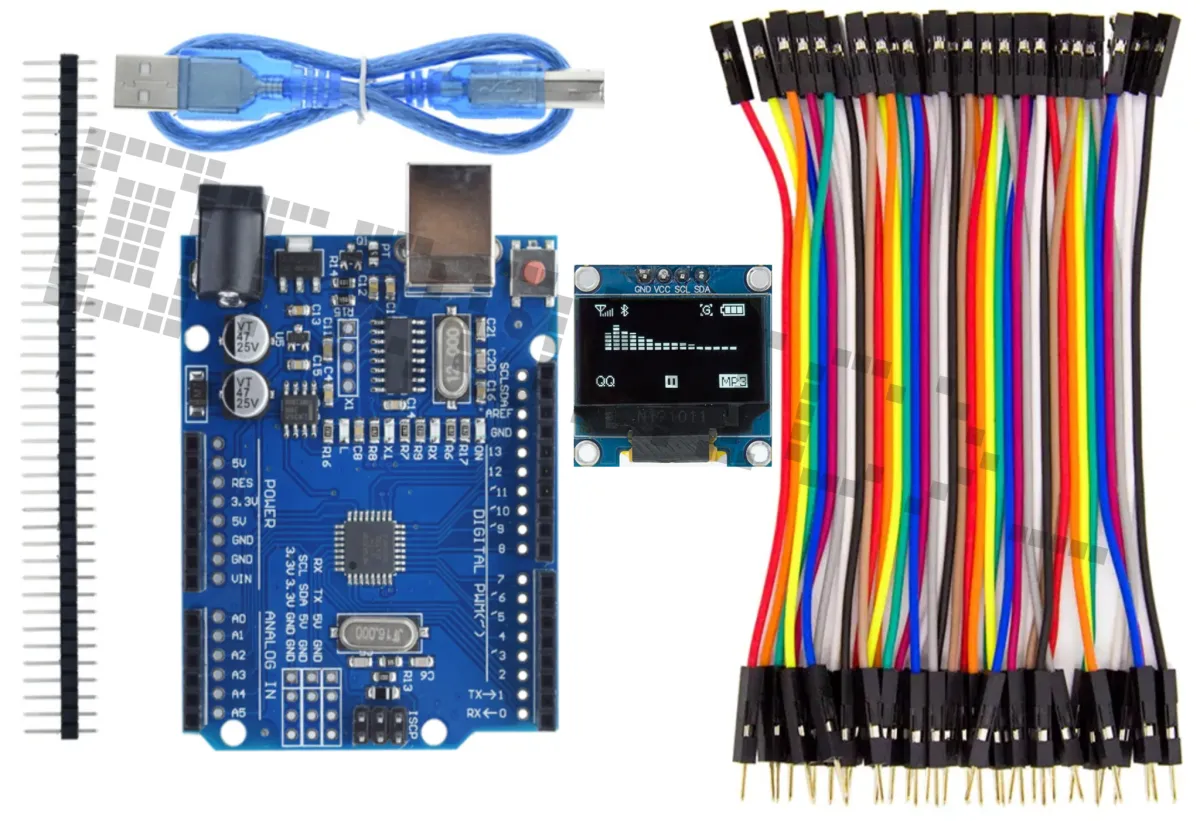 Kit de démarrage pour Arduino Uno R3 avec écran OLED 0,96 pouce et kit de câbles Dupont de 40 pièces