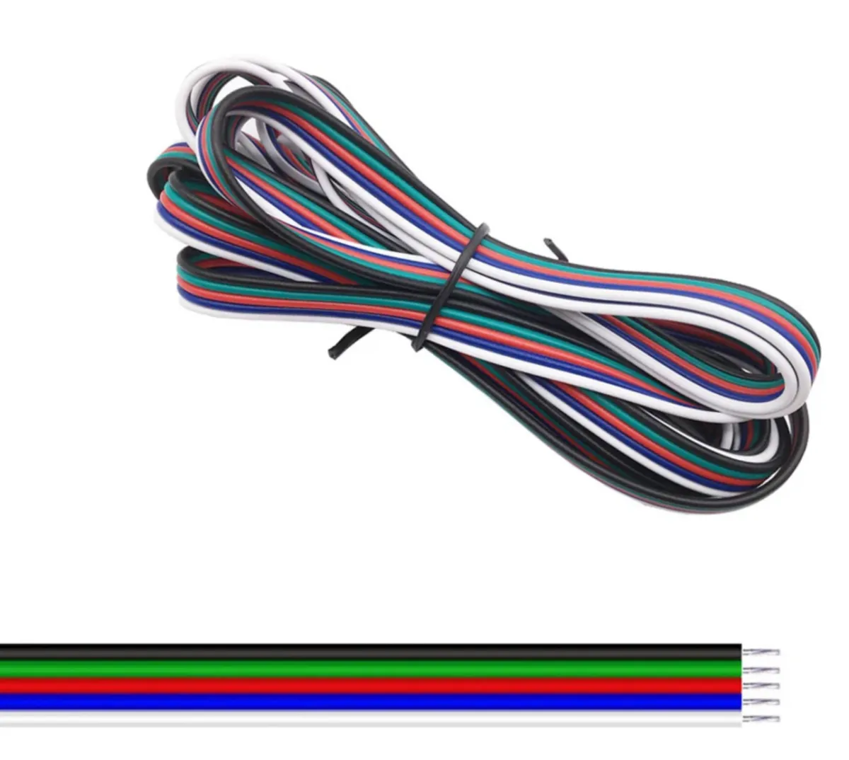 Câble à 5 conducteurs 22 AWG Ø1,3 mm blanc / bleu / rouge / vert / noir 1 mètre