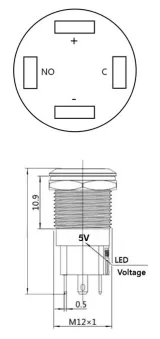 Bouton-poussoir | marche-arrêt self lock | LED 5V Rouge | Inox | 12mm – 3
