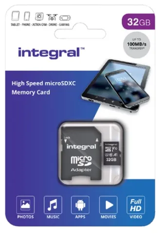 Carte microSDHC Integral 32GB V10 High Speed Class 10 - 100MB/s avec adaptateur SD