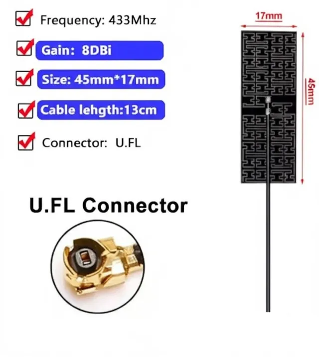 Antenne LoRa 433 MHz avec connexion IPEX