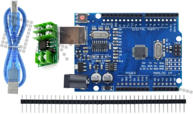 Kit de démarrage pour Arduino Uno R3 avec module Mosfet et jeu de 40 câbles Dupont (mâle-mâle)