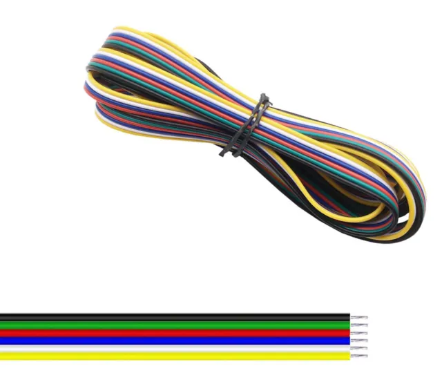 Câble 6 conducteurs 22AWG Ø1.3mm jaune / blanc / bleu / rouge / vert / noir 1 mètre