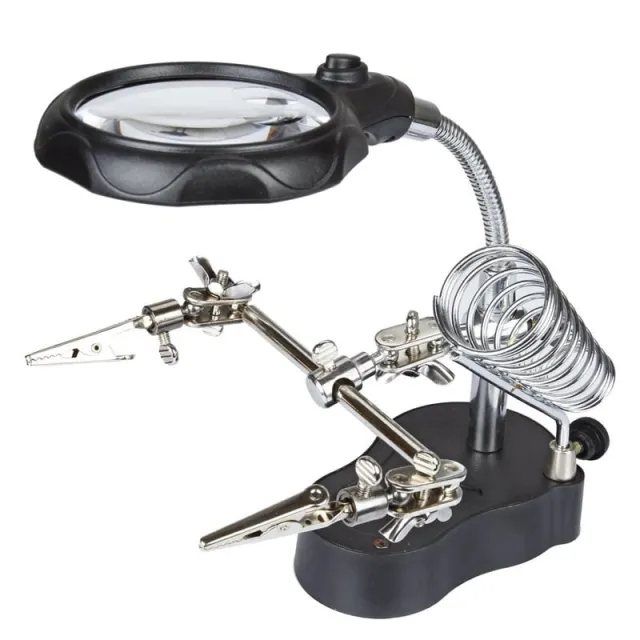 Loupe avec éclairage LED, pinces pratiques et support de fer à souder
