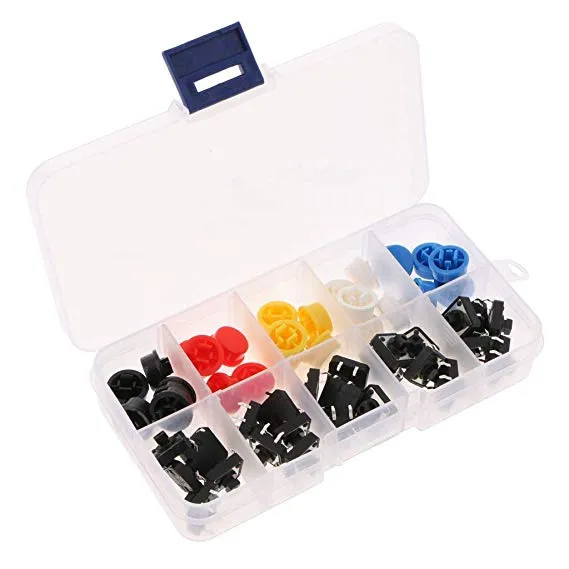 Assortiment de boutons-poussoirs, momentané - 25 pièces, 5 couleurs, 12 x 12 x 7,3 mm