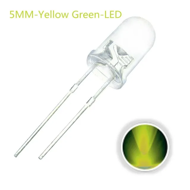 10x Diode LED Transparente 5mm Vert / Jaune 2V