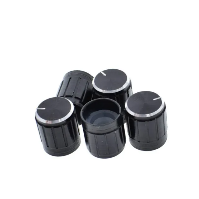 Capuchon en aluminium pour commutateur rotatif/potentiomètre (diamètre : intérieur 6 mm, extérieur 15 mm x 17 mm) - noir
