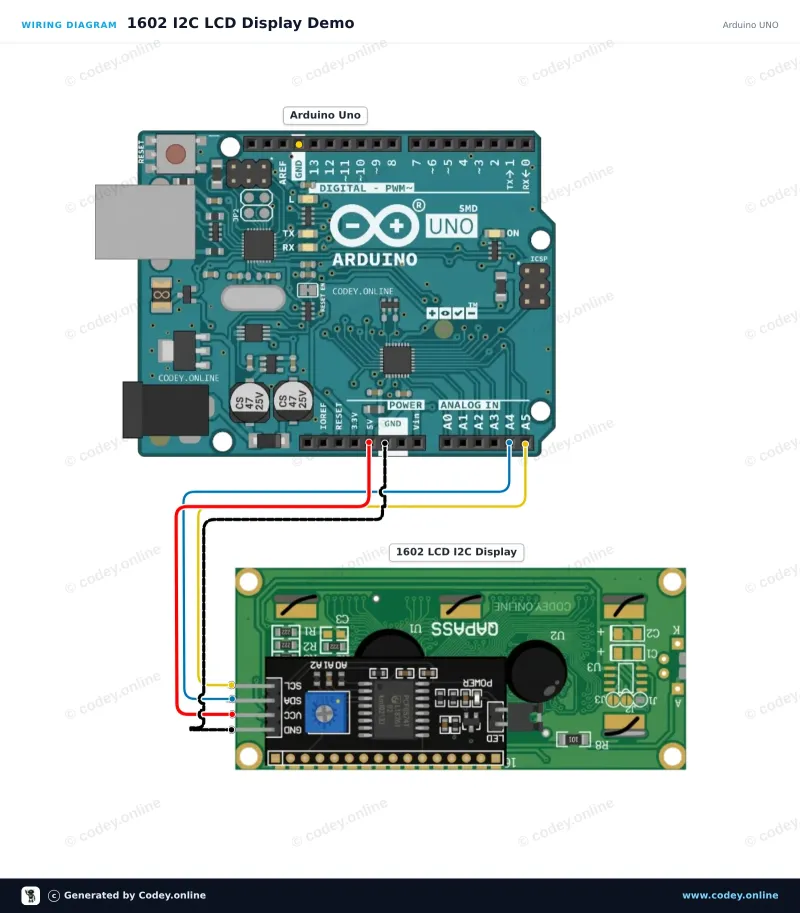 Schéma de câblage : Adaptateur I2C LCD 1602/2004 sur un Arduino UNO