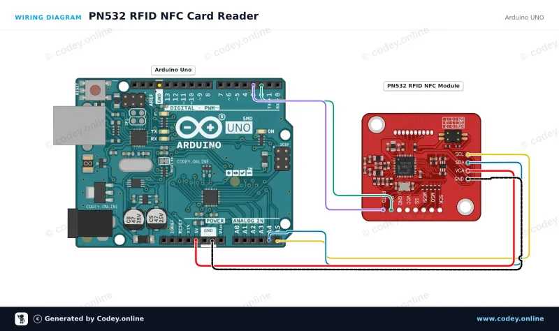 Schéma de câblage : Kit RFID NFC PN532 avec carte S50 et porte-clés S50 sur un Arduino UNO