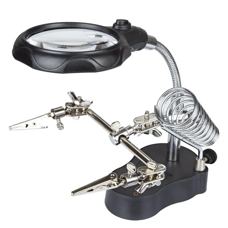 Loupe avec éclairage LED, pinces pratiques et support de fer à souder