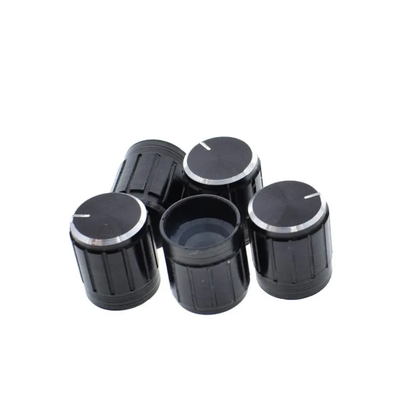 Capuchon en aluminium pour commutateur rotatif/potentiomètre (diamètre : intérieur 6 mm, extérieur 15 mm x 17 mm) - noir